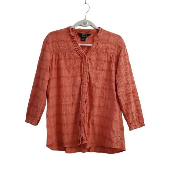 Woolrich‎ Top Womens Large Orange Button Up Cotton Stretch Blouse - Picture 1 of 11